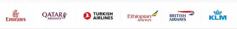 Emirates, Qatar Airways, Turkish Airlines, Ethiopian Airlines, British Airways and KLM